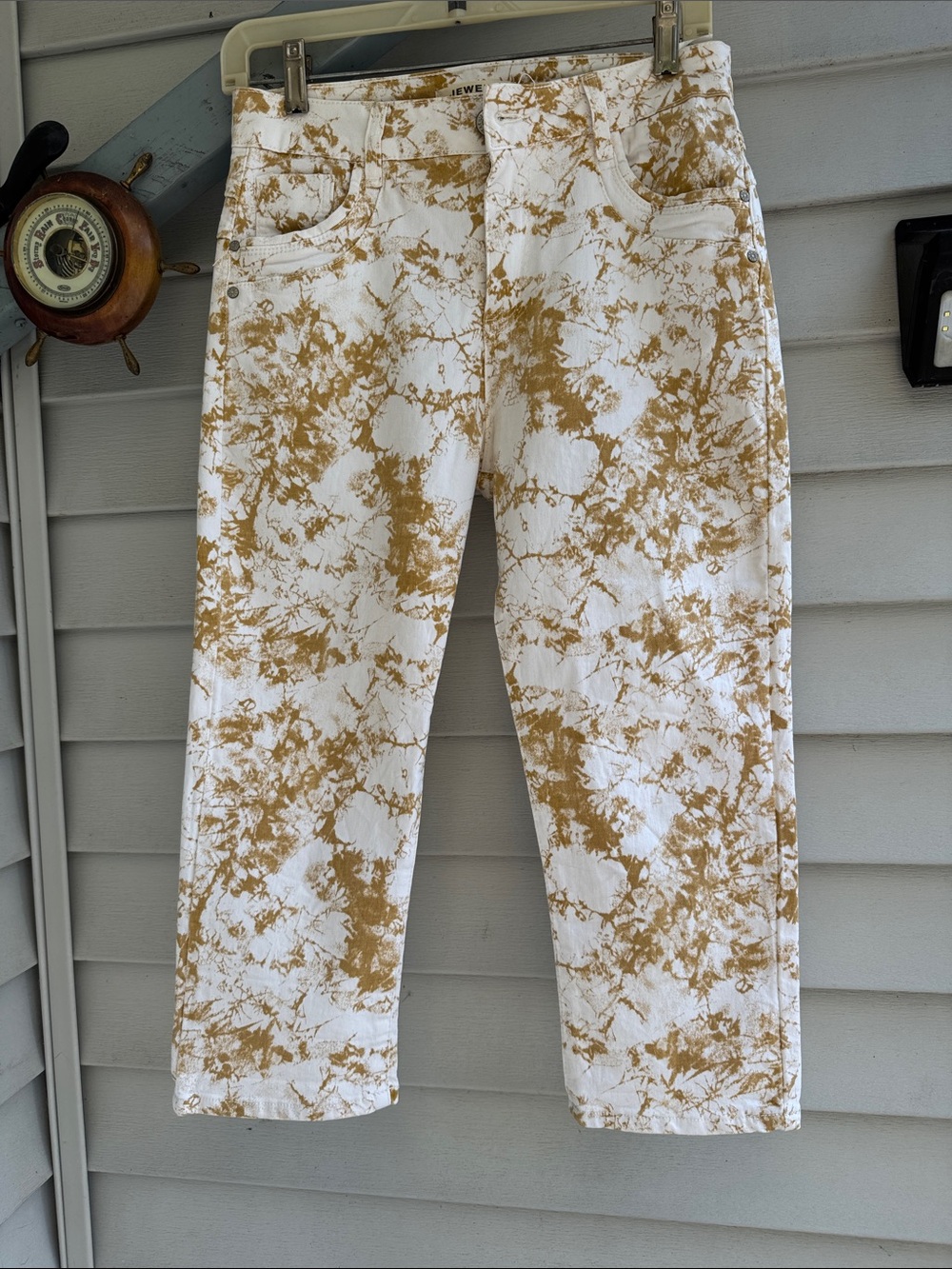 Tie-Dye Cropped Pants - White and Mustard